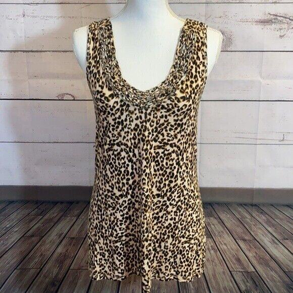 Maurices Tank Top Shirt Womens Small Brown animal print Round Neck Cross Back - Picture 2 of 11